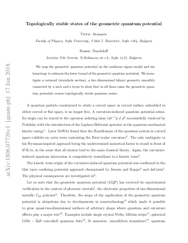 (PDF) Topologically stable states of the geometric quantum potential