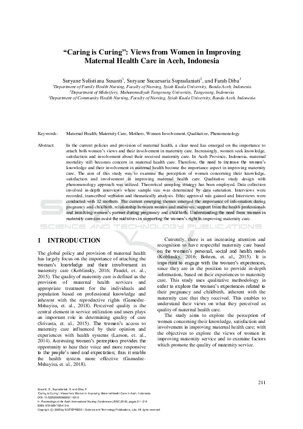 (PDF) “Caring is Curing”: Views from Women in Improving Maternal Health ...