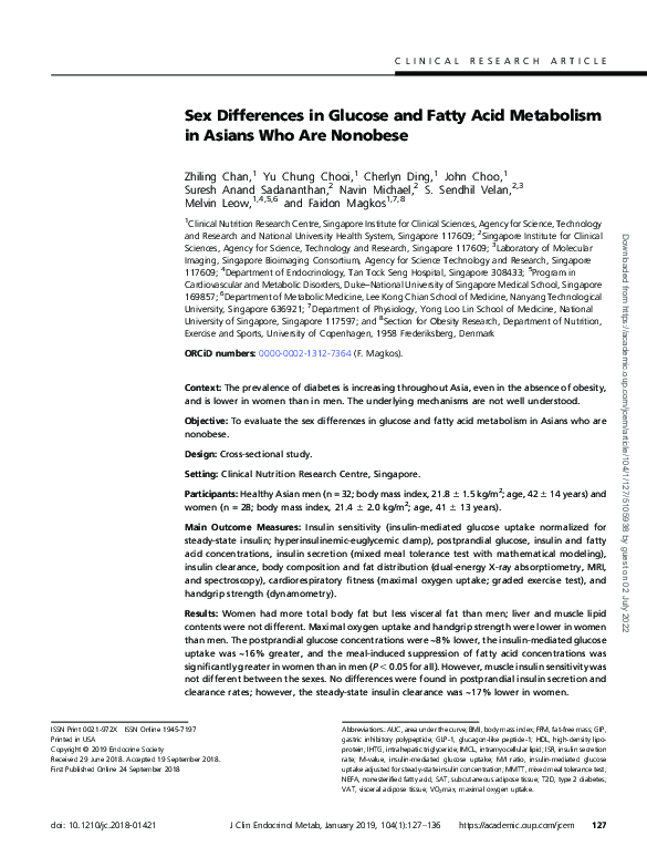 (PDF) Sex Differences in Glucose and Fatty Acid Metabolism in Asians ...