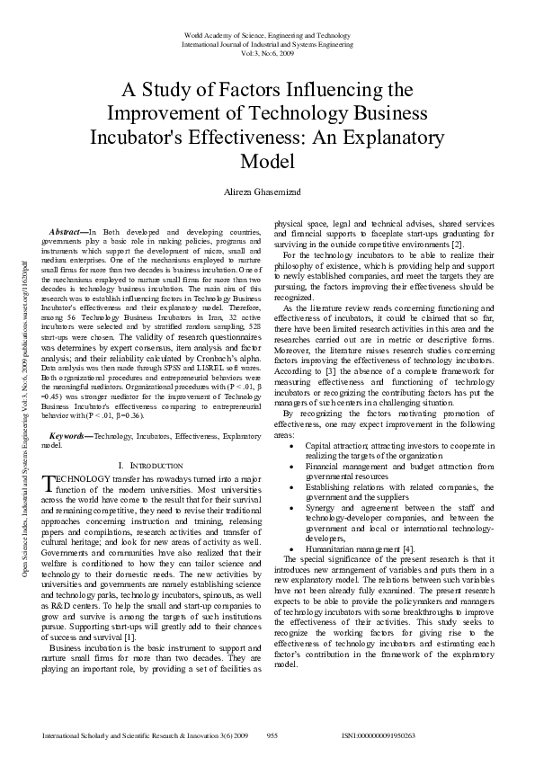 (PDF) A Study Of Factors Influencing The Improvement Of Technology ...