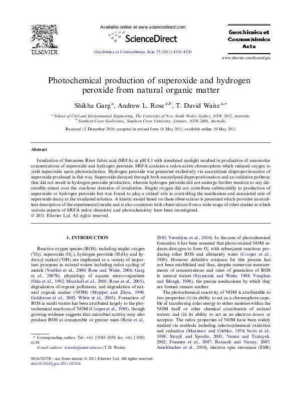 (PDF) Photochemical production of superoxide and hydrogen peroxide from ...