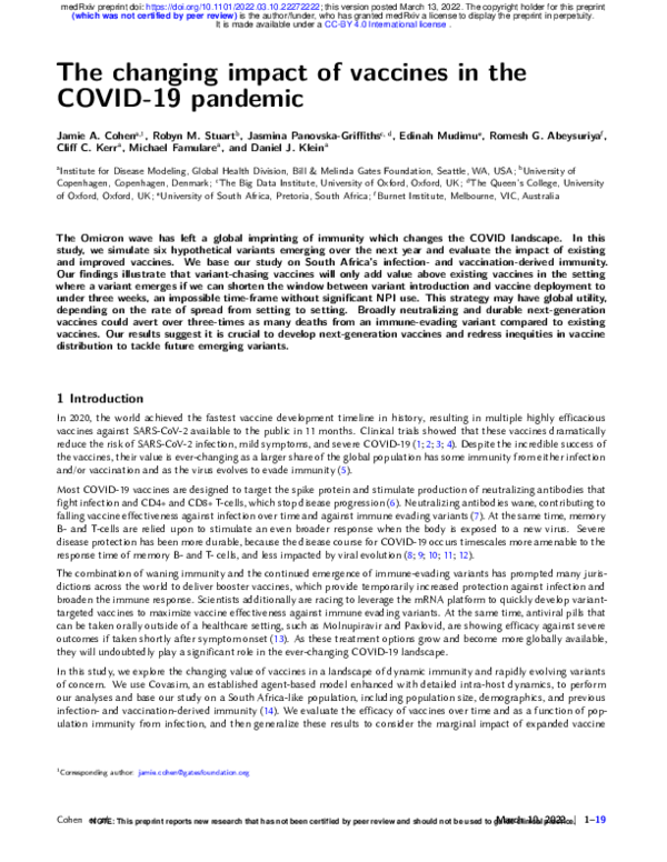 (PDF) The changing impact of vaccines in the COVID-19 pandemic
