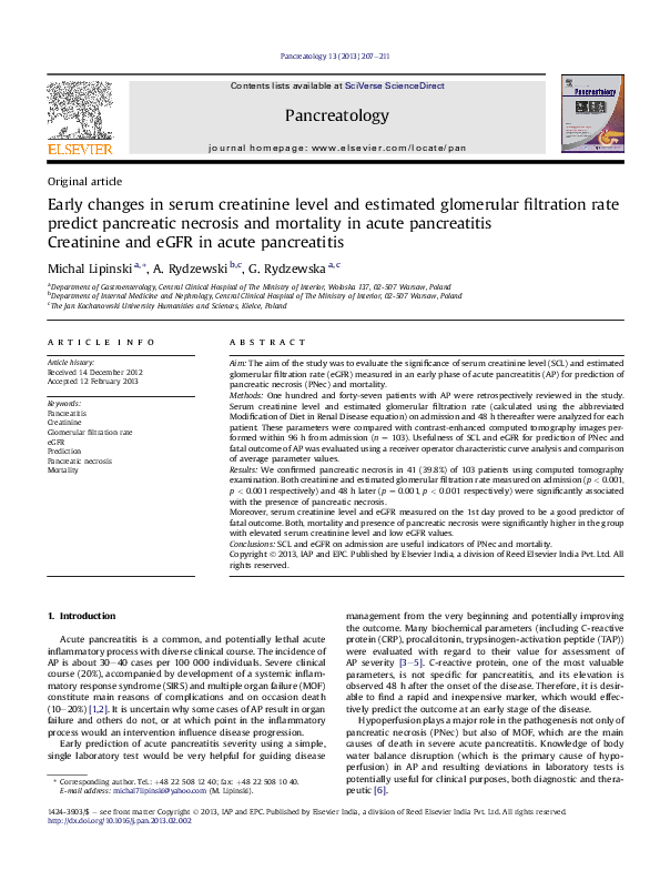 (PDF) Early changes in serum creatinine level and estimated glomerular ...