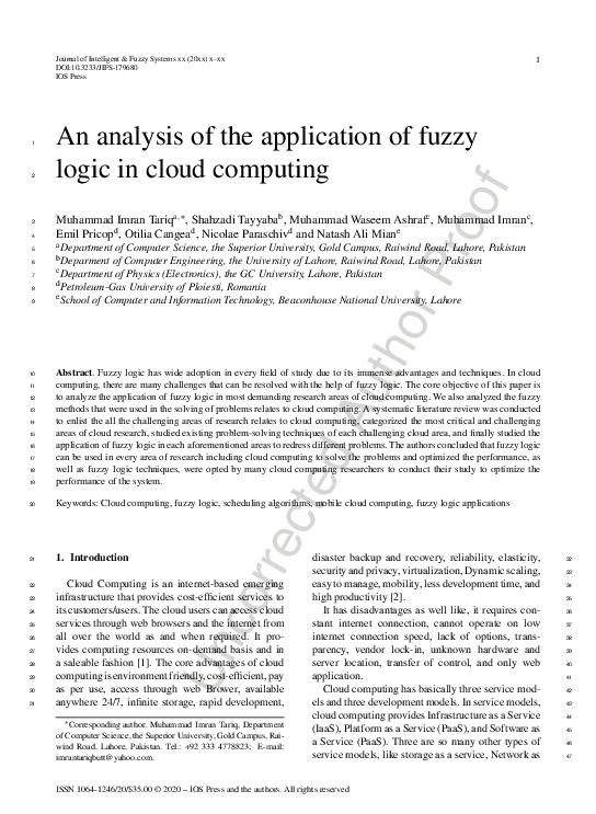 (PDF) An analysis of the application of fuzzy logic in cloud computing