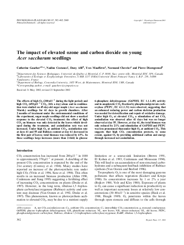(PDF) The impact of elevated ozone and carbon dioxide on young Acer ...