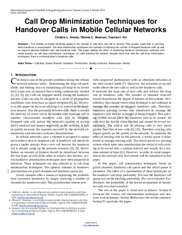 (PDF) Call Drop Minimization Techniques for Handover Calls in Mobile ...