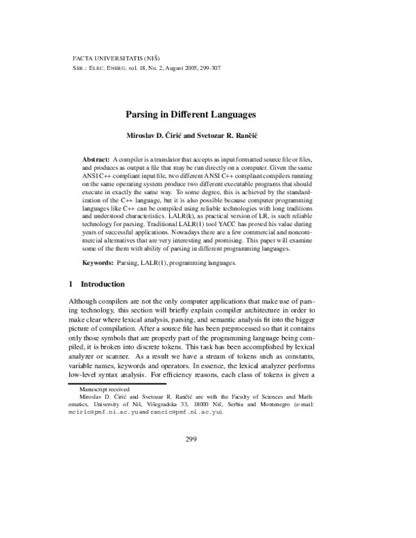(PDF) Parsing in different languages