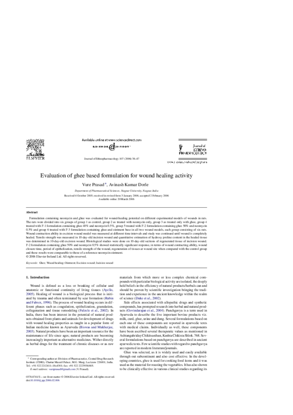 (PDF) Evaluation of ghee based formulation for wound healing activity
