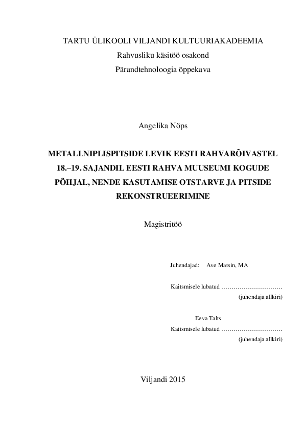 (PDF) Metallniplispitside levik Eesti rahvarõivastel 18.-19. sajandil ...