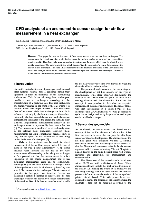(PDF) CFD analysis of an anemometric sensor design for air flow