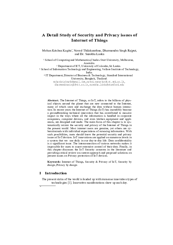 (PDF) A Detail Study of Security and Privacy issues of Internet of Things