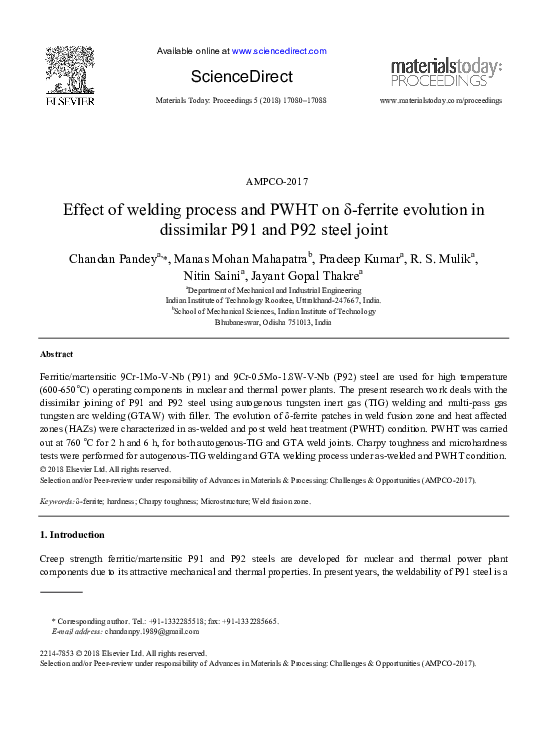 (PDF) Effect of welding process and PWHT on δ-ferrite evolution in ...