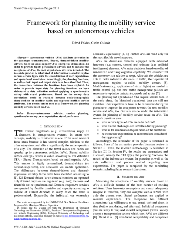 (PDF) Framework for planning the mobility service based on autonomous ...