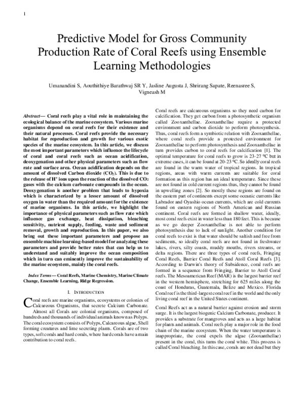 Curated visual reference: Gross Community Live Systems Reference: Pdf Predictive Model For Gross Community Production Rate Of Coral