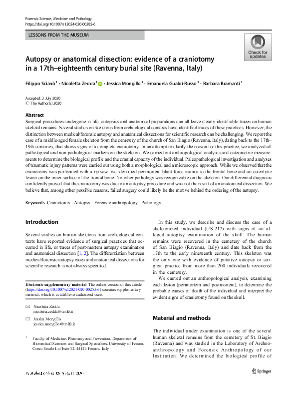 (PDF) Autopsy or anatomical dissection: evidence of a craniotomy in a ...