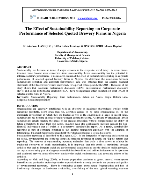 (PDF) The Effect of Sustainability Reporting on Corporate Performance ...