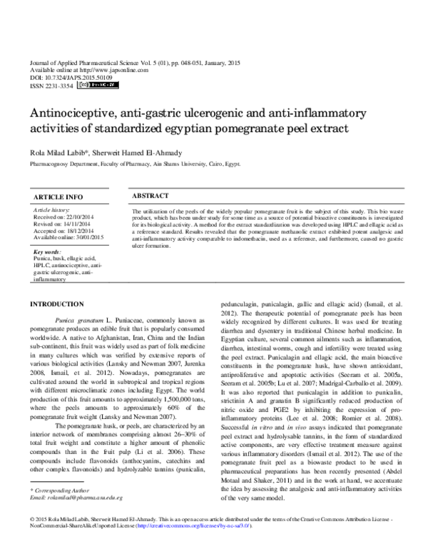 (PDF) Antinociceptive, anti-gastric ulcerogenic and anti-inflammatory ...
