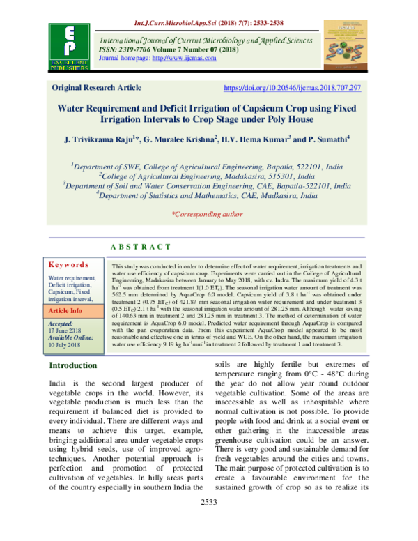 (PDF) Water Requirement and Deficit Irrigation of Capsicum Crop using