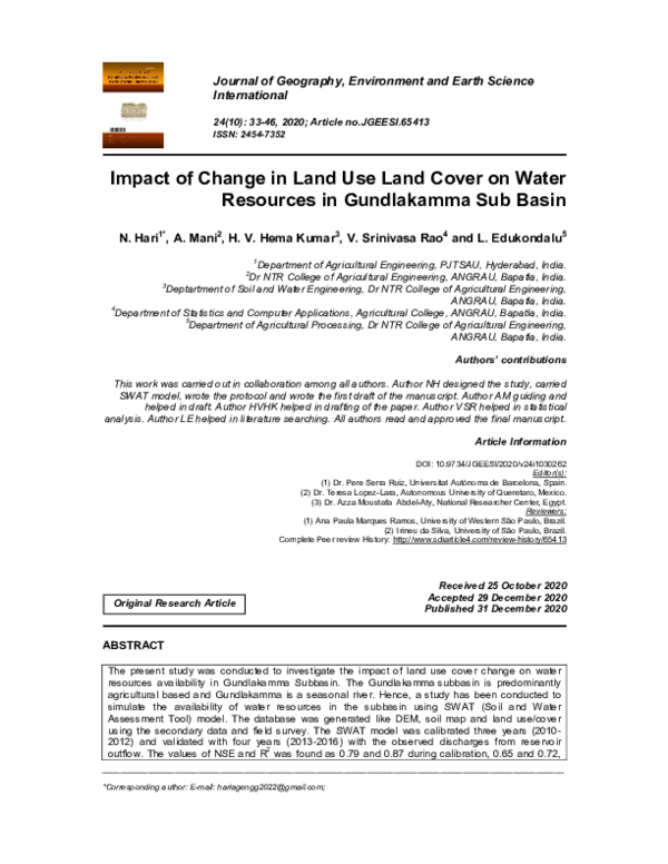 (PDF) Impact of Change in Land Use Land Cover on Water Resources in