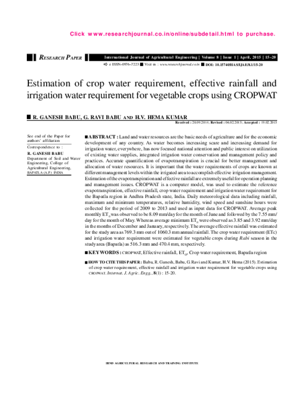(PDF) Estimation of crop water requirement, effective rainfall and