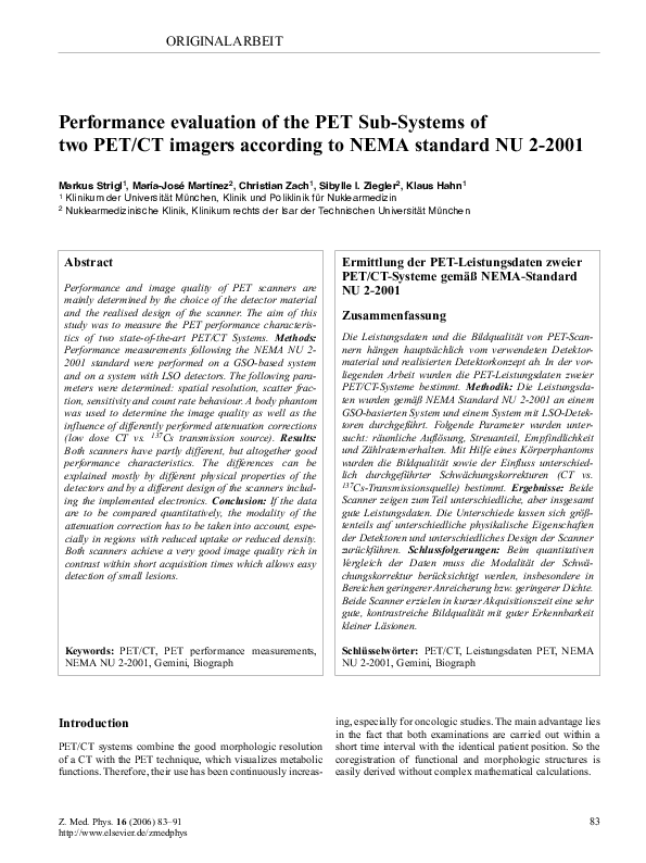(PDF) Performance evaluation of the PET Sub-Systems of two PET/CT ...