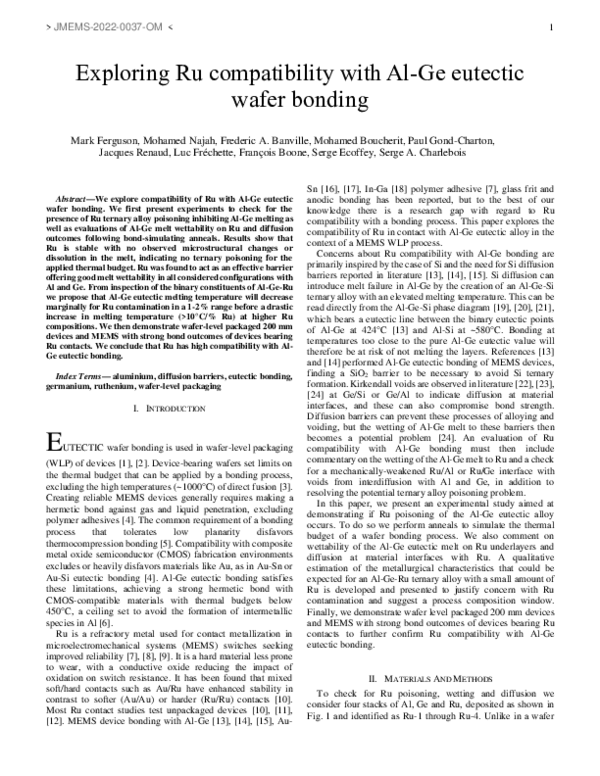 (PDF) Exploring Ru compatibility with Al-Ge eutectic wafer bonding