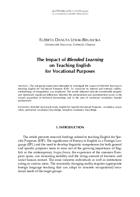 (PDF) The Impact of Blended Learning on Teaching English for Vocational ...