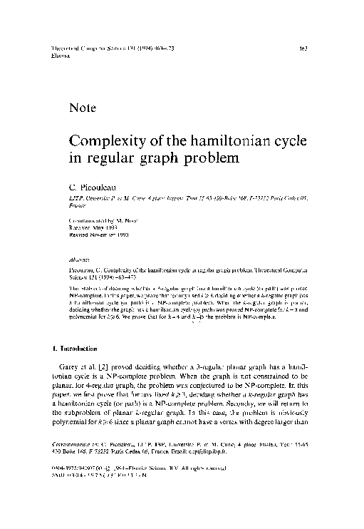 (PDF) Complexity of the hamiltonian cycle in regular graph problem