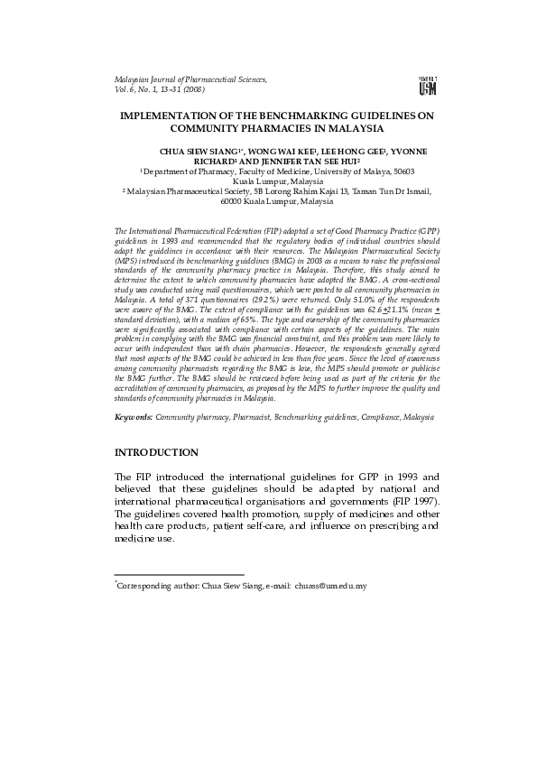 (PDF) Implementation of the benchmarking guidelines on community ...
