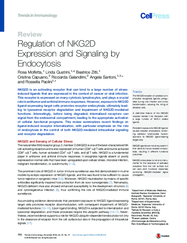 (PDF) Regulation of NKG2D Expression and Signaling by Endocytosis