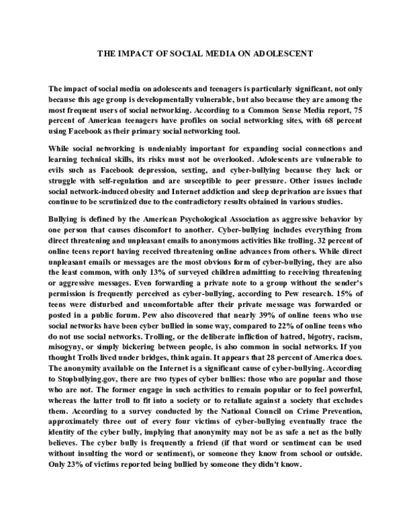 (DOC) THE IMPACT OF SOCIAL MEDIA ON ADOLESCENT