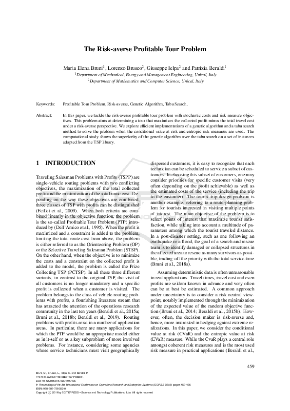 (PDF) The Risk-averse Profitable Tour Problem