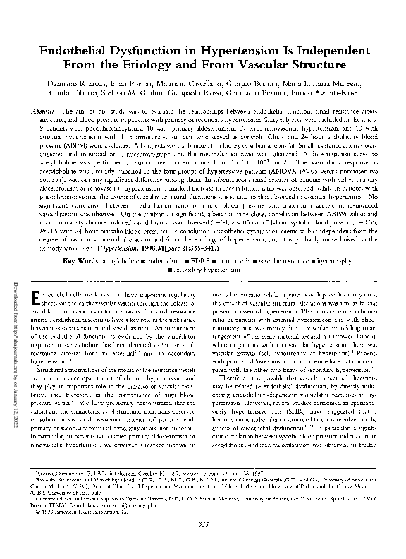 (PDF) Endothelial Dysfunction in Hypertension Is Independent From the ...