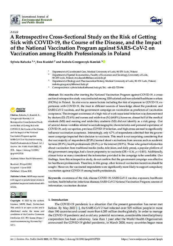 (PDF) A Retrospective Cross-Sectional Study on the Risk of Getting Sick ...