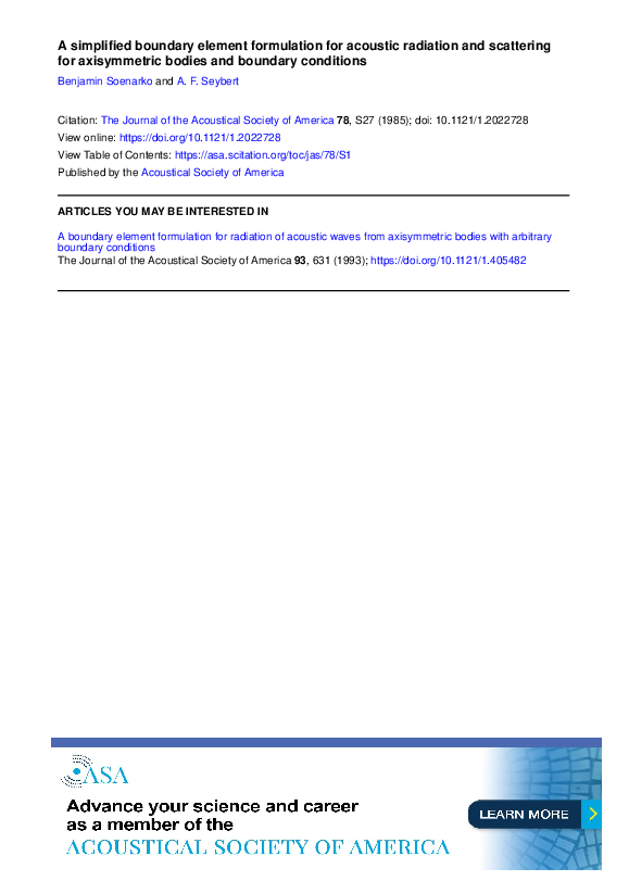 (PDF) A simplified boundary element formulation for acoustic radiation ...