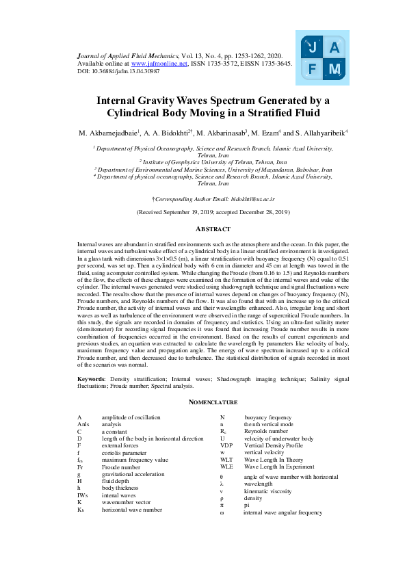 (PDF) Internal Gravity Waves Spectrum Generated by a Cylindrical Body ...