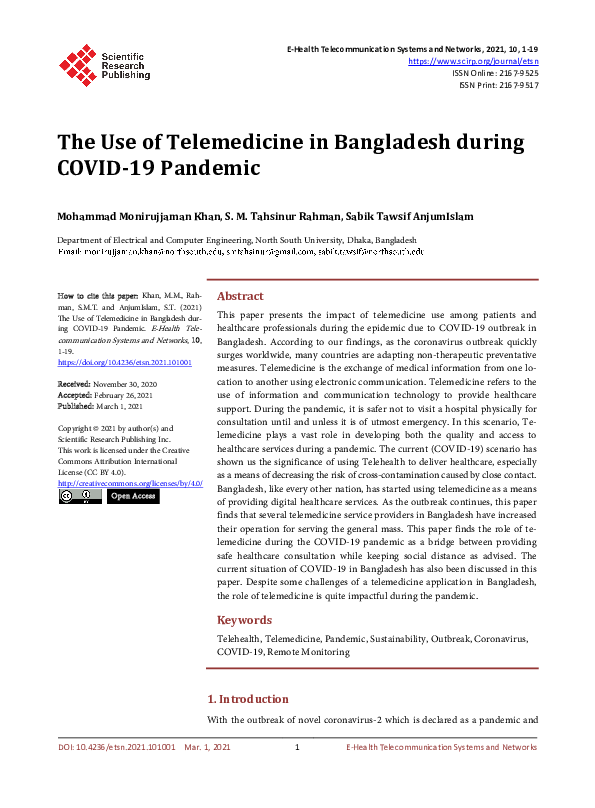 (PDF) The Use of Telemedicine in Bangladesh during COVID-19 Pandemic