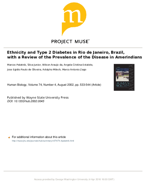 (PDF) Ethnicity and Type 2 Diabetes in Rio de Janeiro, Brazil, with a ...