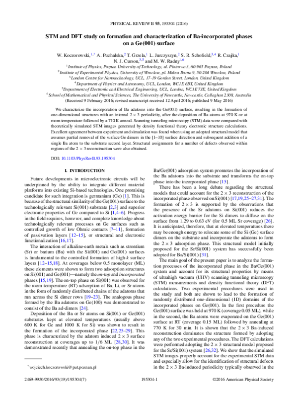(PDF) STM and DFT study on formation and characterization of Ba ...