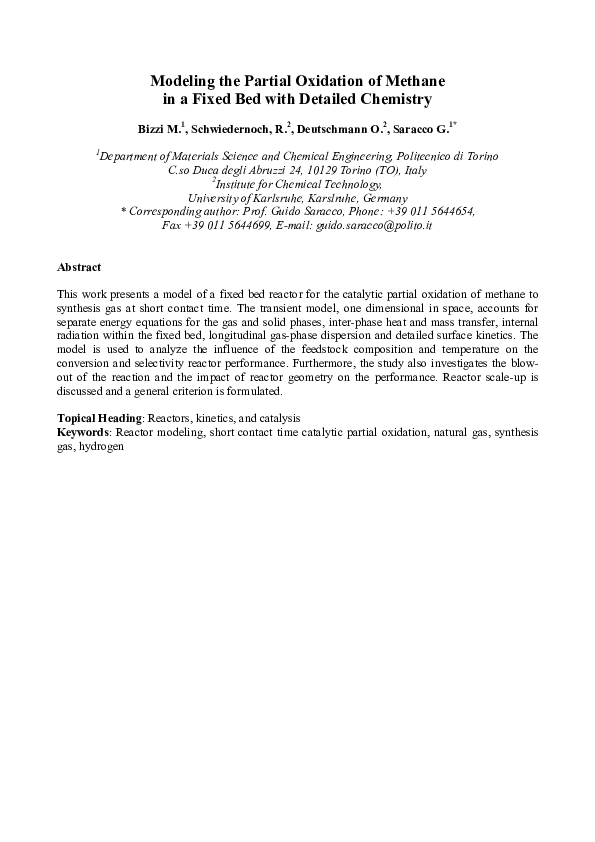 (PDF) Modeling the partial oxidation of methane in a fixed bed with ...