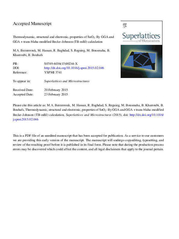 (PDF) Thermodynamic, structural and electronic, properties of SnO2: By ...