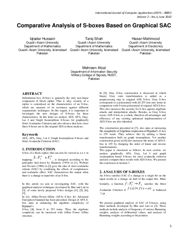 (PDF) Comparative Analysis of S-boxes Based on Graphical SAC