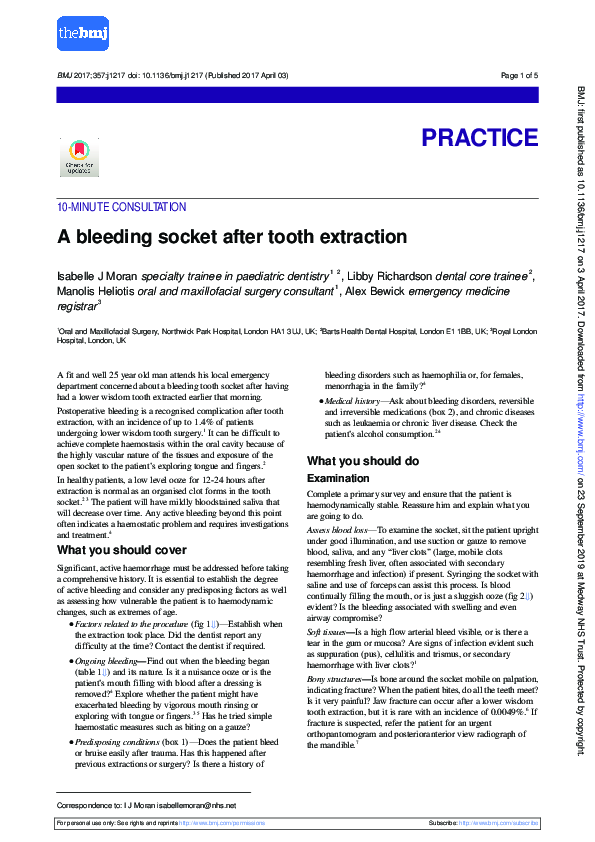 (PDF) A bleeding socket after tooth extraction Manolis Heliotis