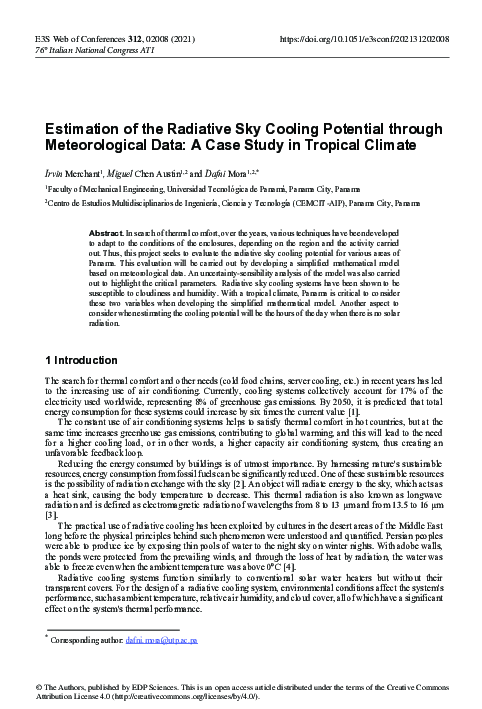 (PDF) Estimation of the Radiative Sky Cooling Potential through ...