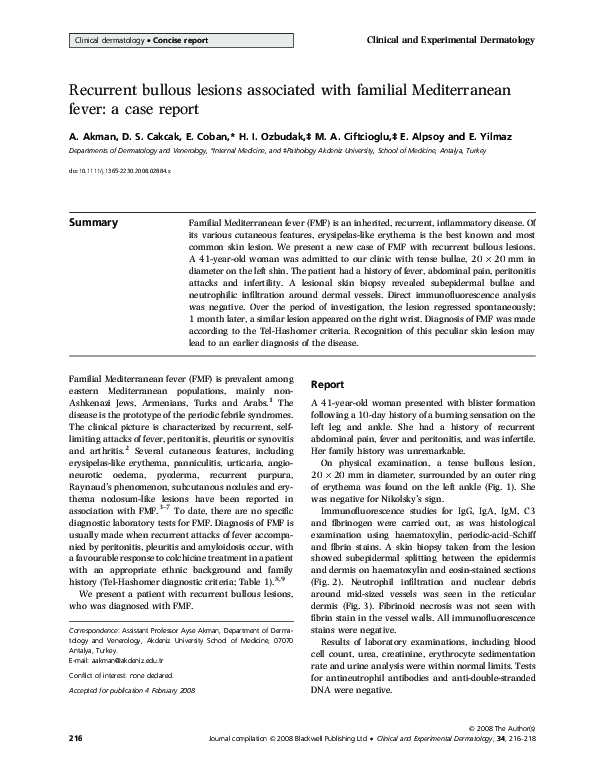 (PDF) Recurrent bullous lesions associated with familial Mediterranean ...