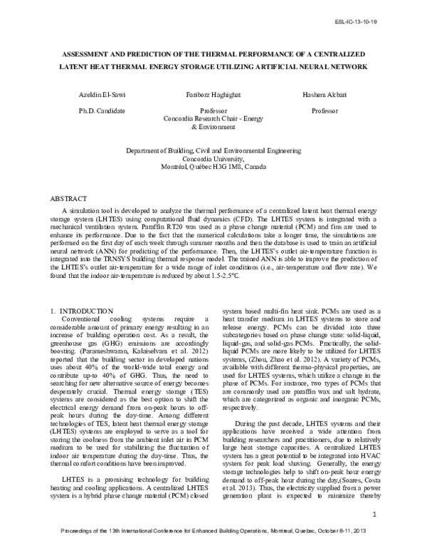 (PDF) Assessment and Prediction of the Thermal Performance of a ...