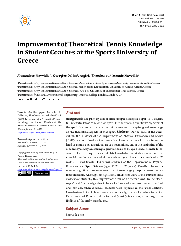 (PDF) Improvement of Theoretical Tennis Knowledge in Student Coaches at ...
