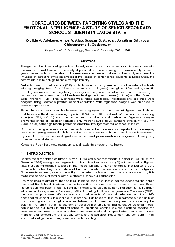 (PDF) Correlates Between Parenting Styles and the Emotional ...