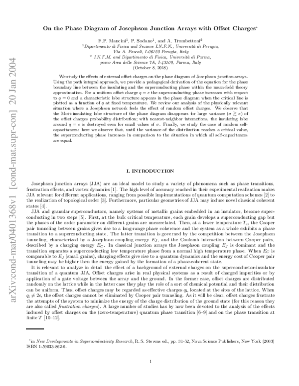 (PDF) On the Phase Diagram of Josephson Junction Arrays with Offset Charges