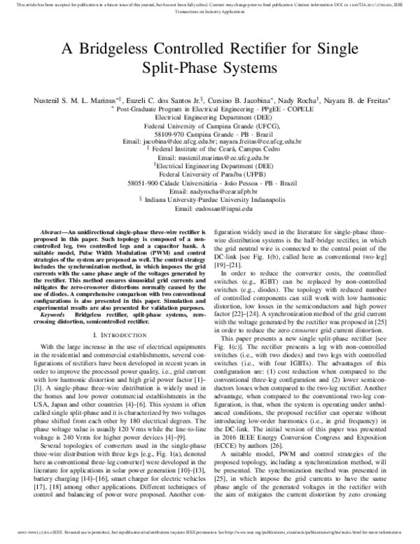 (PDF) A bridgeless controlled rectifier for single split-phase systems